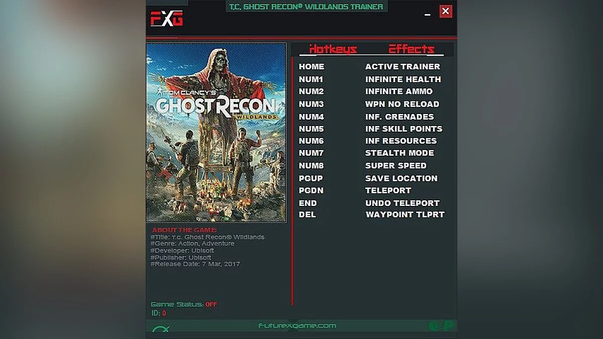 Tom Clancy's Ghost Recon: Wildlands — Трейнер / Trainer (+10) [UPD: 27.07.2017] [FutureX]