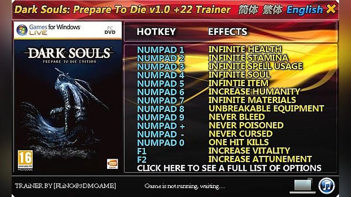 Dark Souls — Трейнер / Trainer (+22) [1.0] [FLiNG]