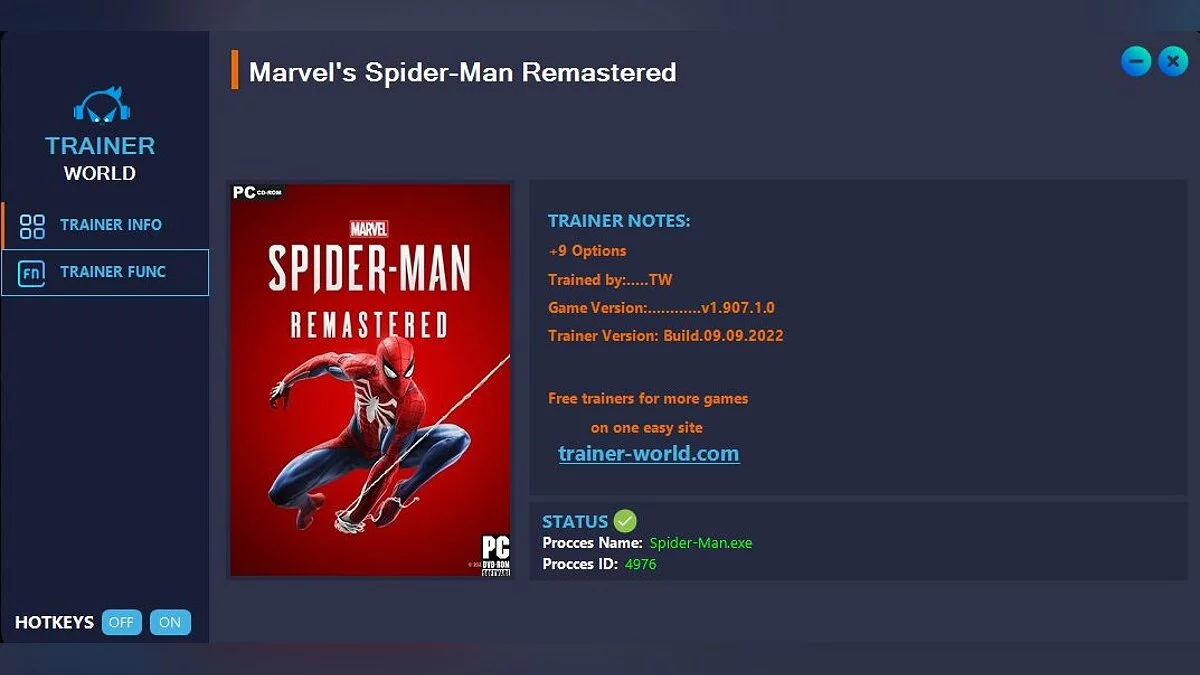 Marvel's Spider-Man Remastered — Трейнер (+9) [v1.907]