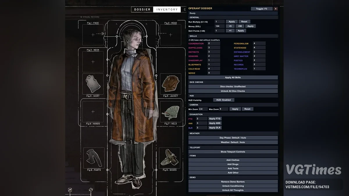 ZERO PARADES: For Dead Spies — Трейнер Operant Dossier (для BepInEx)
